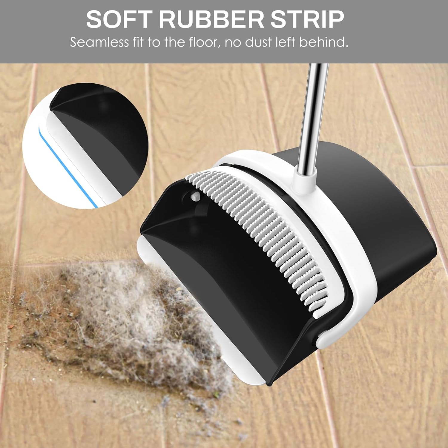 Broom and Dustpan Set for Home, 51-in Long Adjustable Handle Angle Broom and Dustpan Combo Set with Dust Pan Teeth to