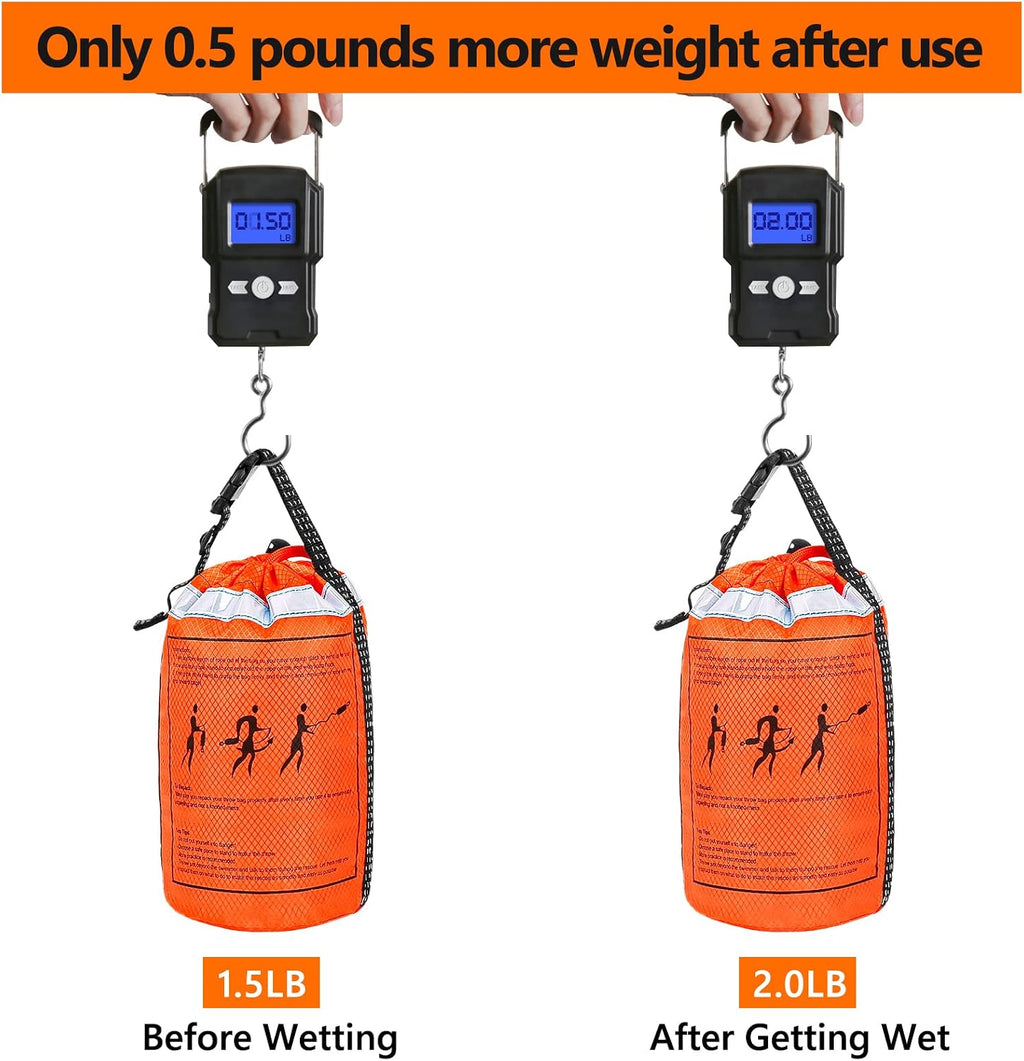 Water Rescue Throw Bag with 50/70/98 Feet of Rope in 3/10 Inch Tensile Strength Rated to 1844lbs, Throwable Device