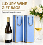 2 Pack Blue Wine Gift Bags, 14" Premium Paper Bottle Bags w/Handles