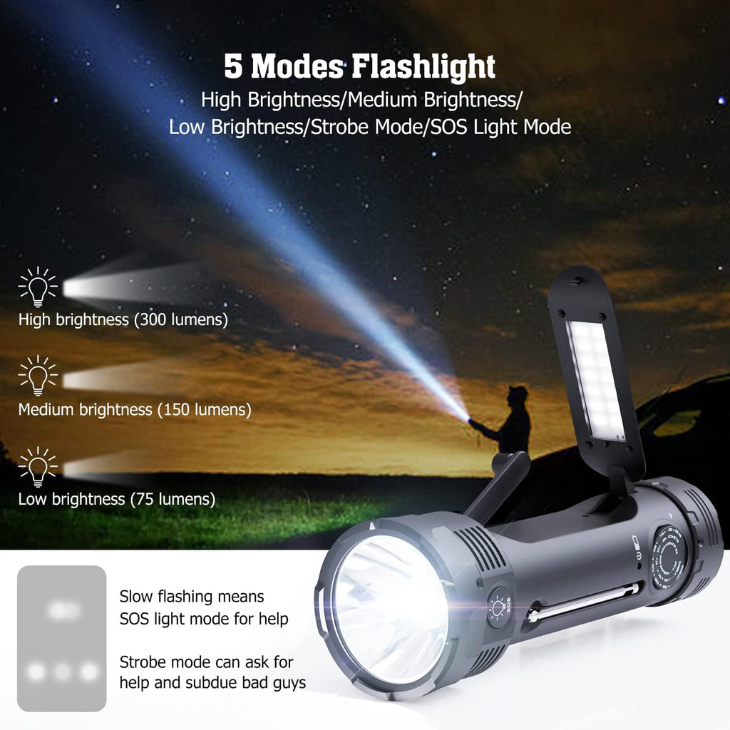 NOAA Emergency Weather Radio, Portable Solar Hand Crank Flashlight Radio | AM FM Battery Powered Radio with NOAA