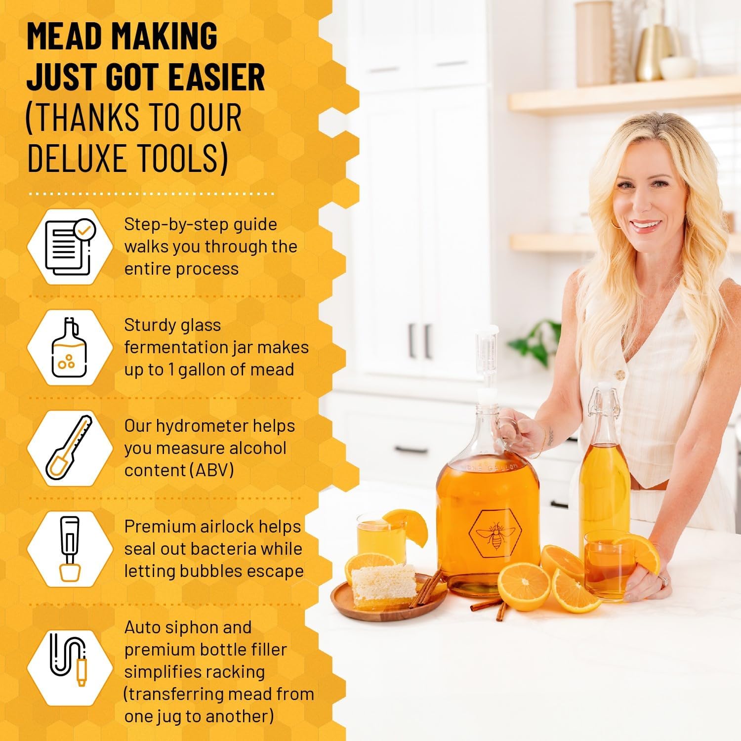 Complete Mead Making Kit for Beginners – Home Brewing Starter Kit – Includes 1 Gallon Glass Jug Carboy - Alcohol