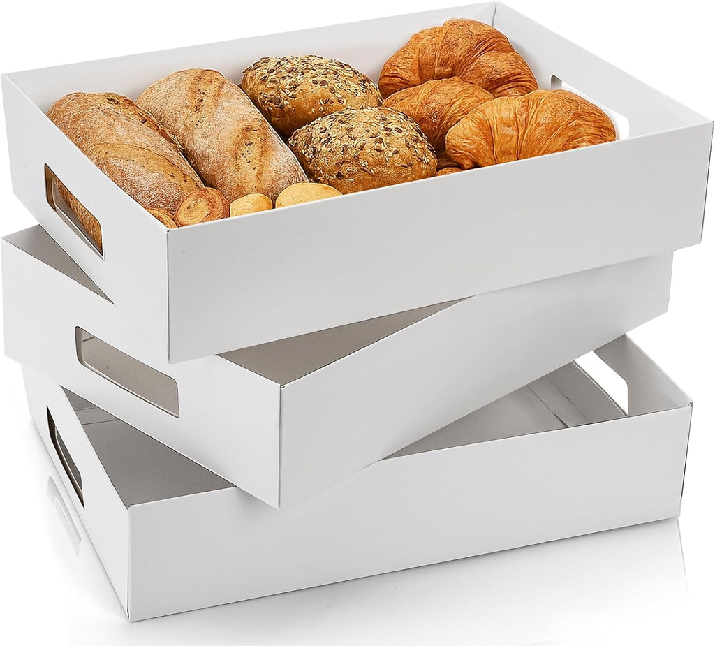 30 Pack 13" L X 9" W X 3" H Disposable Cardboard Serving Trays, Large White Paper Cardboard Serving Platters Food