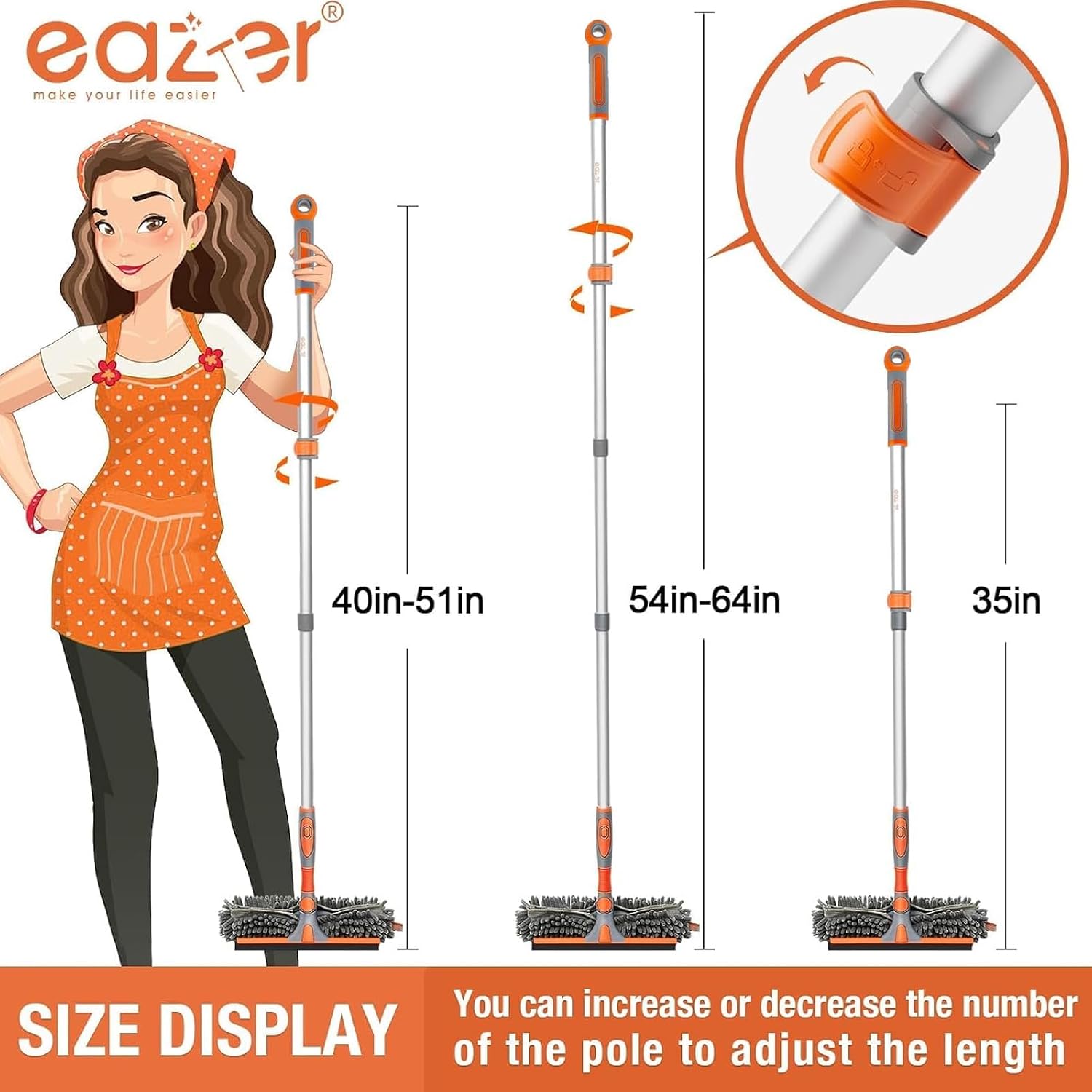 2-in-1 Window Cleaner Tool, 64'' Window Squeegee for Home, Window Cleaning Squeegee Kit with Telescopic Pole, Window