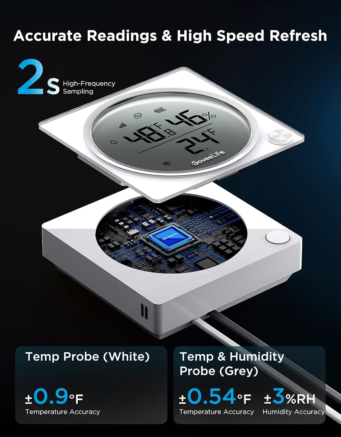 2.0 Refrigerator Thermometer Dual Probes with LCD, 1-Pack