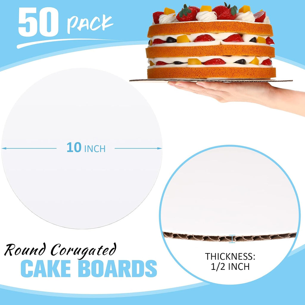 50 Pack Cake Boards Round White Circle Cardboard Base,10 Inch