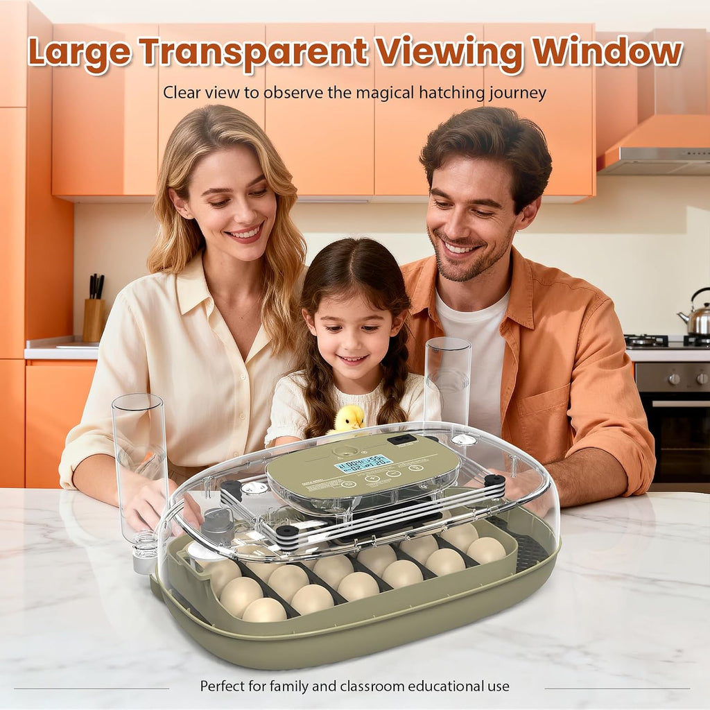 24 Egg Incubator with Humidity Display & Candler, Automatic Adjustable Turner, Temp & Humidity Control, Auto Water
