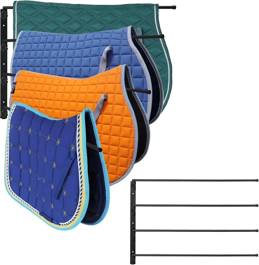 Saddle Pad Rack 4 Bar Wall Mount, Horse Blanket Holder 180 Degree Swing Rack Arms Saddle Rack Wall Mount for English