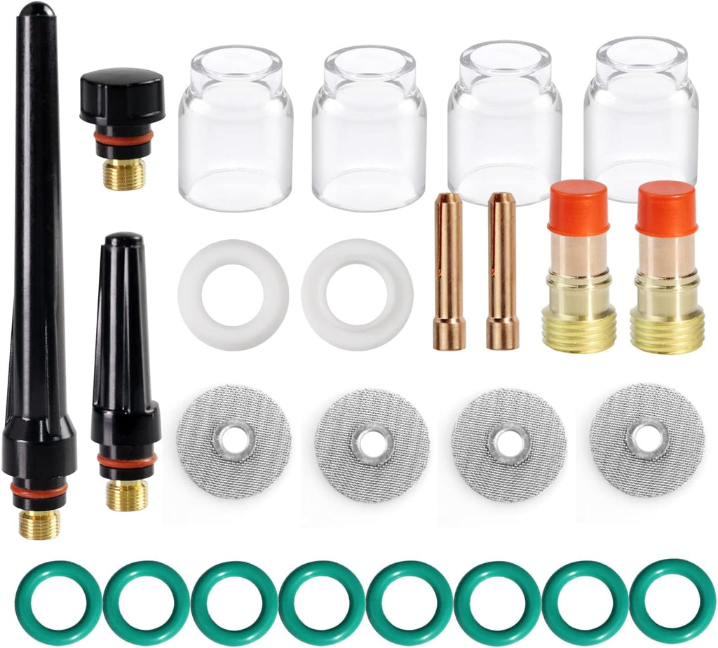 25 Pcs TIG Stubby Gas Lens 3/32" #12 Glass Cup Kit