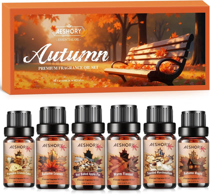 Autumn Essential Oils Set, 6 Premium Fall Fragrance Oils for Diffuser for Home, Aromatherapy Oils for Pumpkin Crunch