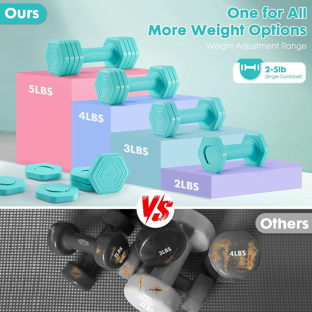 Adjustable Dumbbell Set, 4 in 1 Free Weights Dumbbells Set for Women, Weights for Women at Home, 2lb 3lb 4lb 5lb with