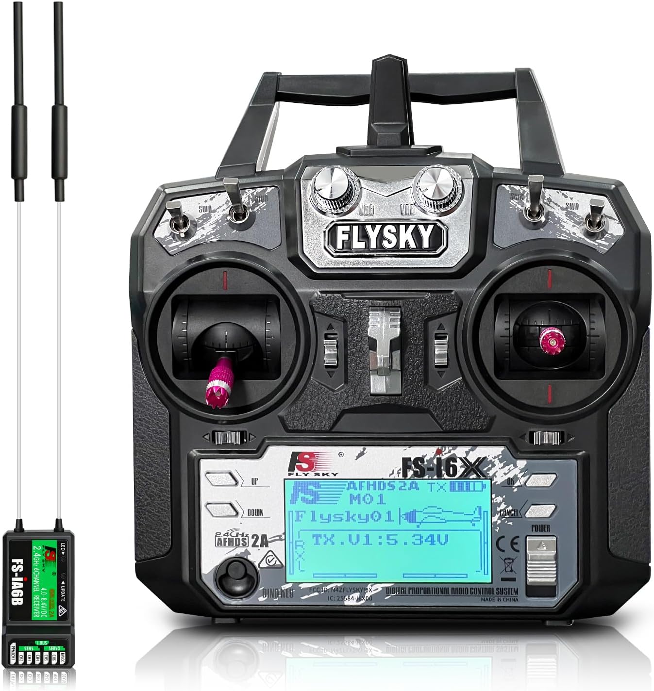 FS-i6X 10 Ch Transmitter, 2.4GHz RC Controller with FS-iA6B Receiver for Drone Multirotor Airplane Helicopter Car