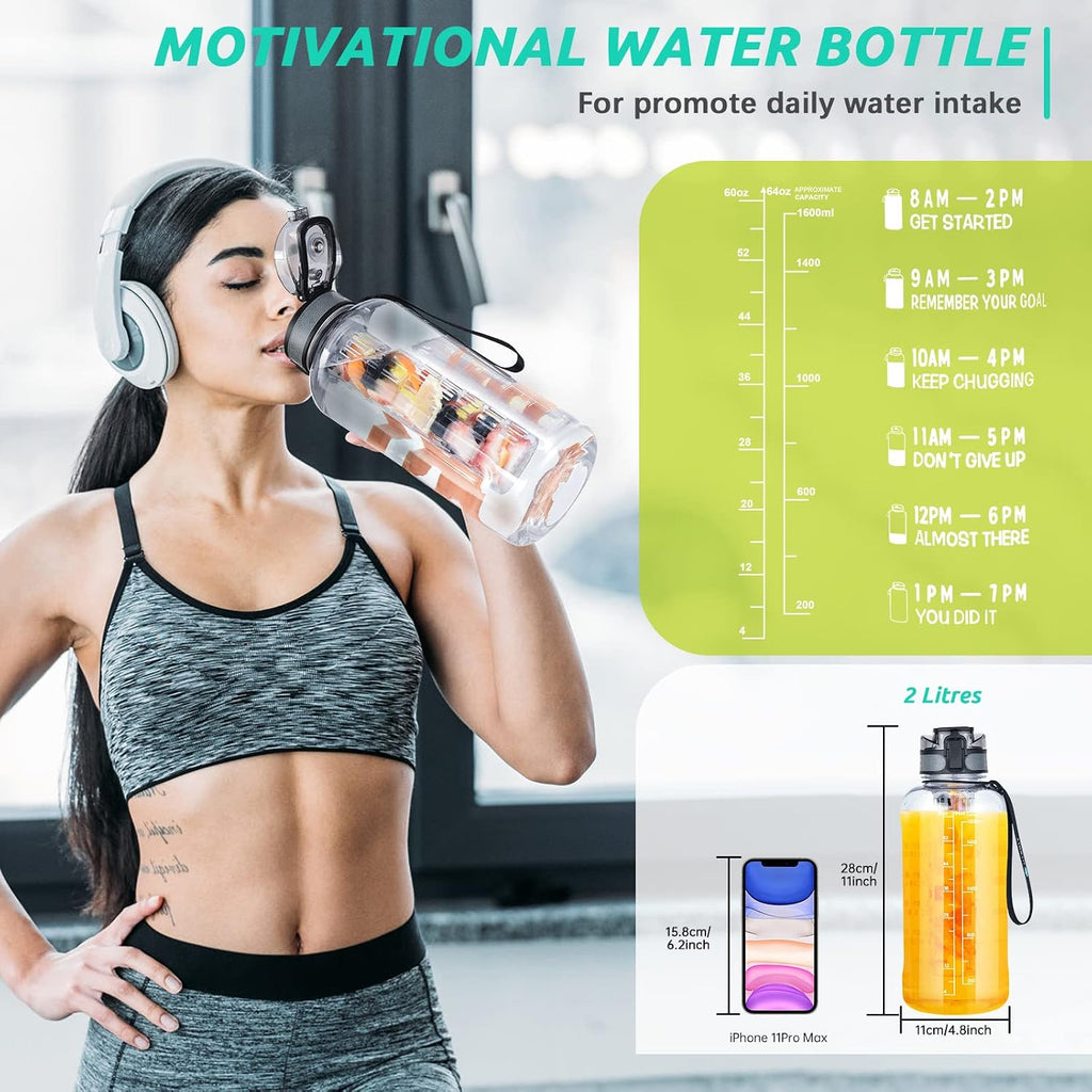 Fruit Infuser Water Bottle - 68 OZ Leakproof Plastic Infusion Bottle With Straw for Gym, Camping, Travel, Outdoor