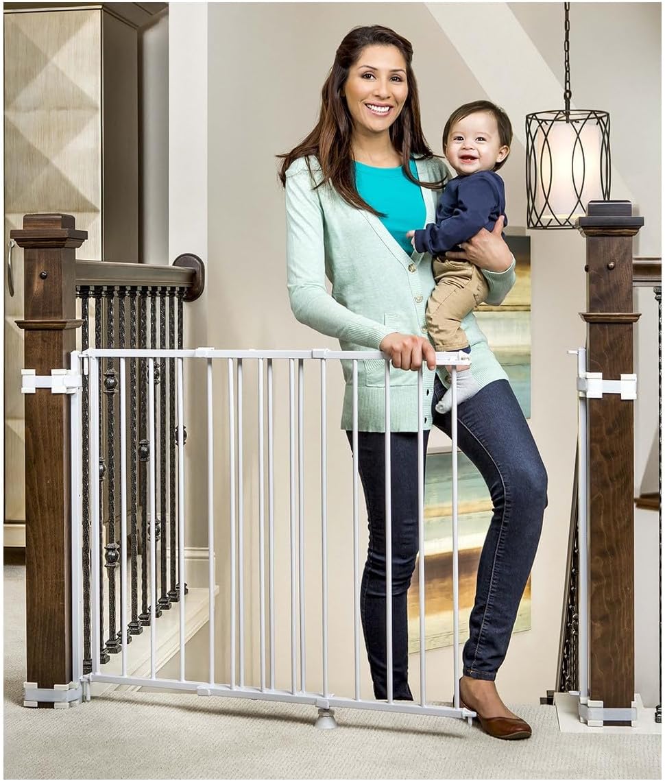 Safety 29-43" Top of Stairs Baby Gate, Extra Wide Baby Gate, Extra Wide Hardware Mounted Stair Gate with Banister &