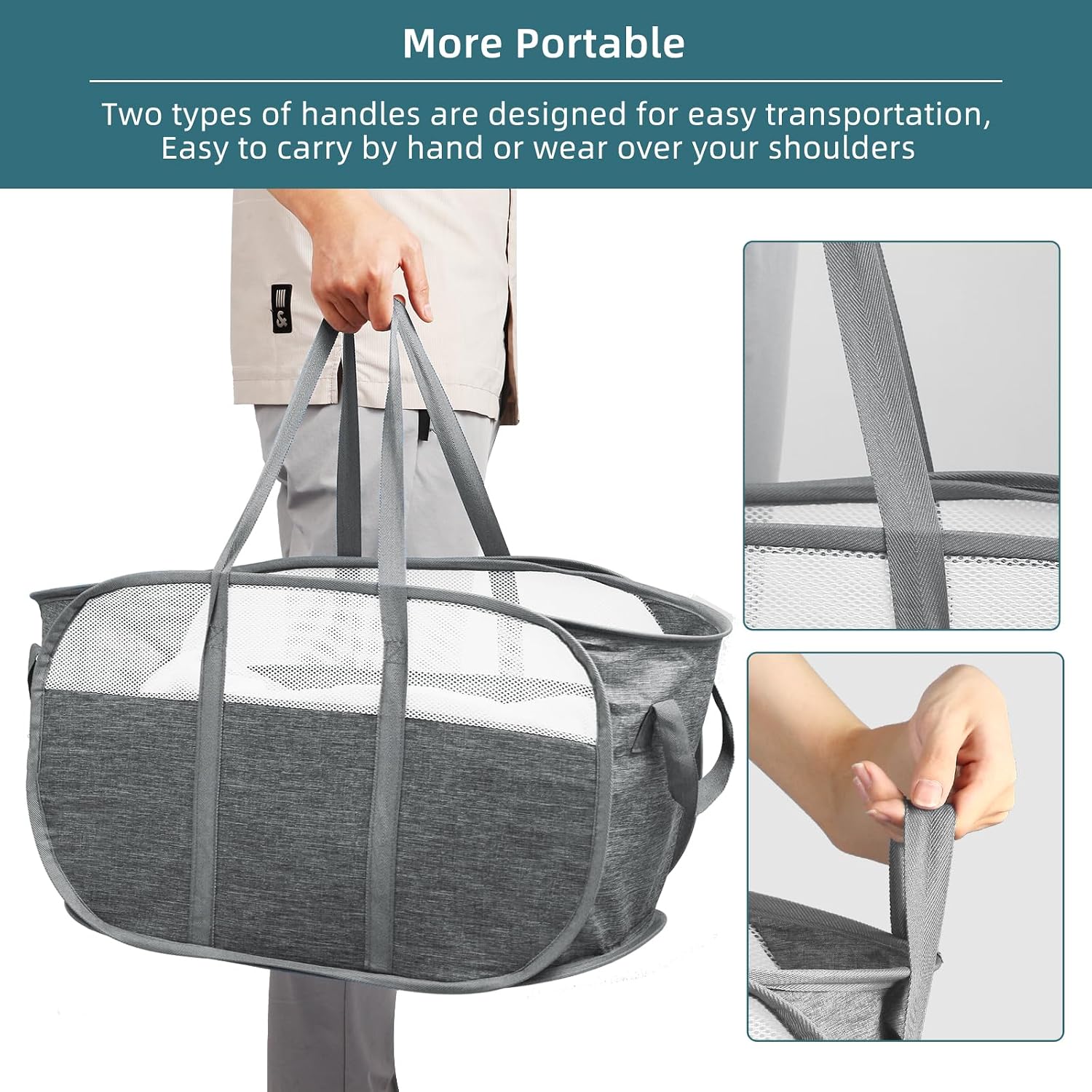 Collapsible Laundry Baskets, Tear Proof Pop Up Laundry Hamper with Dual Handles, Durable Foldable Laundry Basket