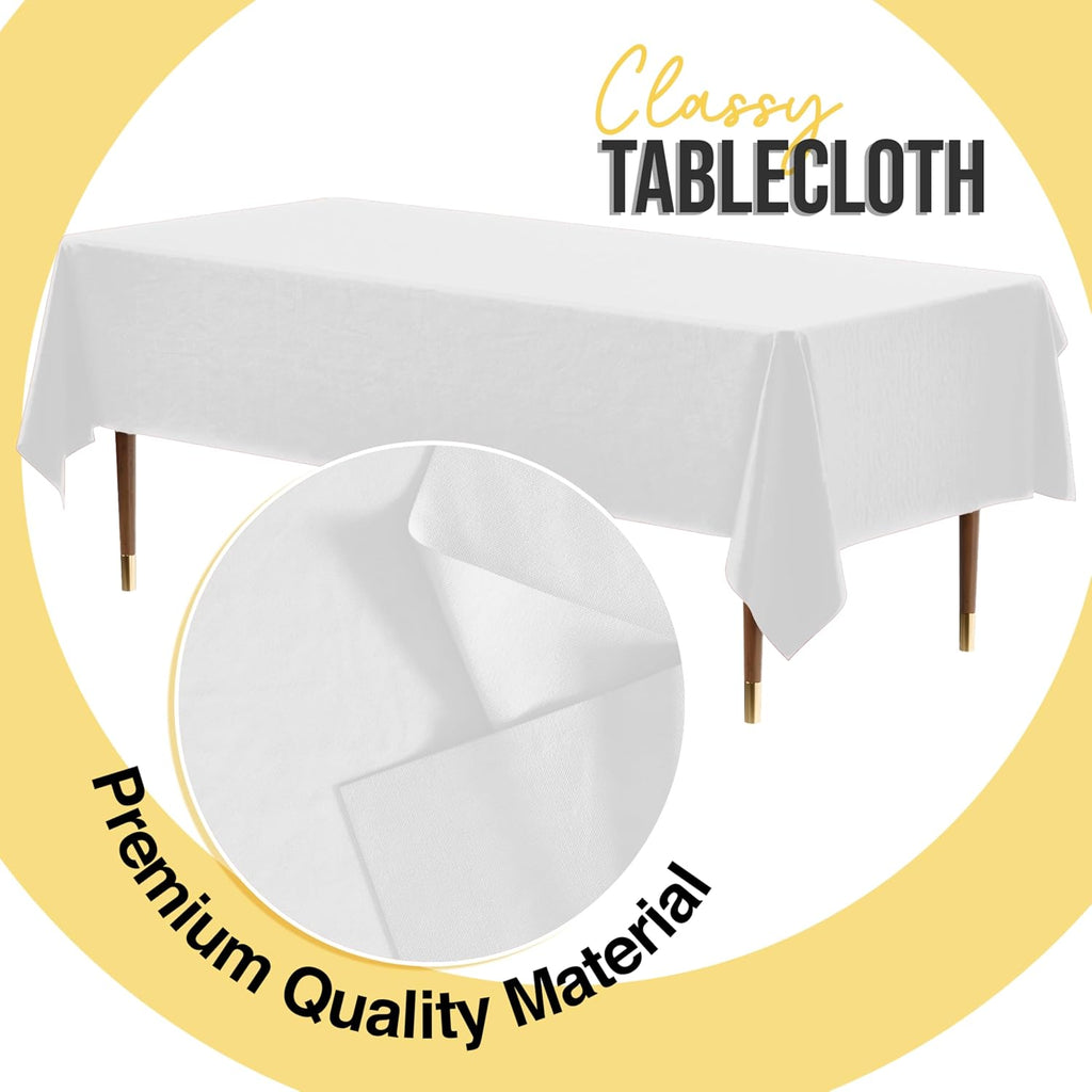 66% Thicker Premium Plastic Table Cloth Rectangle Table Cover 0.5 Mil 12 Pack White Table Cloth 54 Inch x 108 Inch