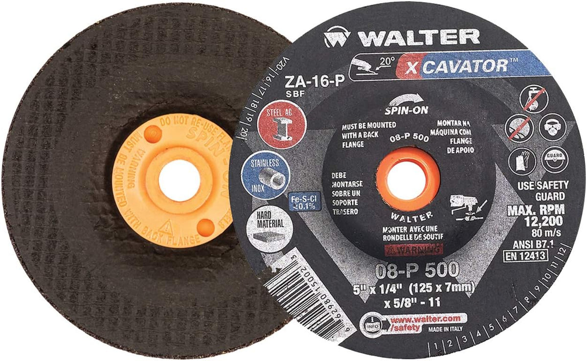 Walter 08P500 5x1/4x5/8-11 Xcavator Spin-On Premium High Removal Grinding Wheels Contaminant Free Type 27S, 20 pack