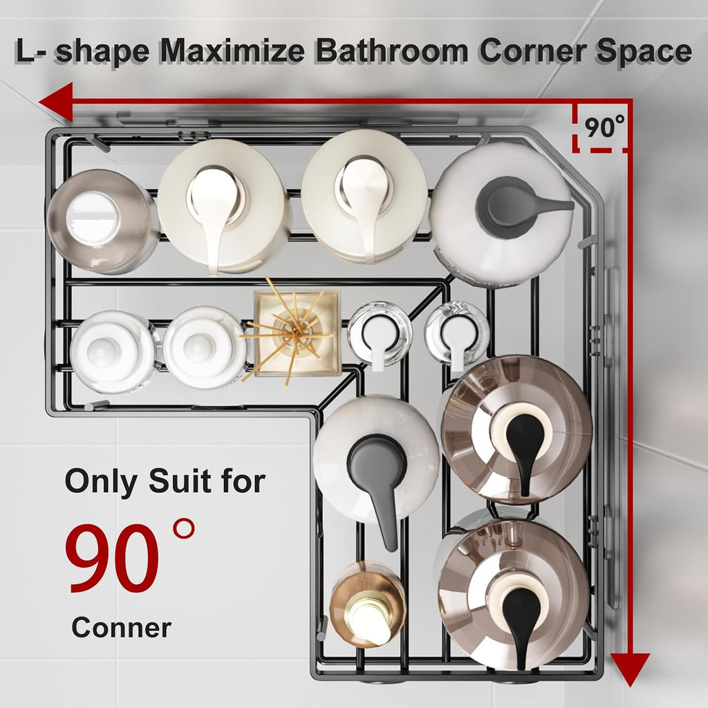 Corner Shower Caddy 5 Pack Adhesive Stainless Steel Organizer Black | Shower Shelves with Soap Rack Toothbrush