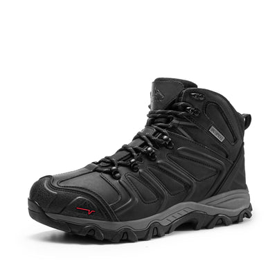 Men's Ankle High Waterproof Hiking Boots,Black-Leather,10