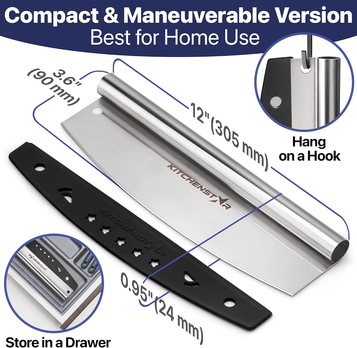 12-Inch Pizza Cutter Rocker Blade, 304 Stainless Steel Slicer Knife, Silver