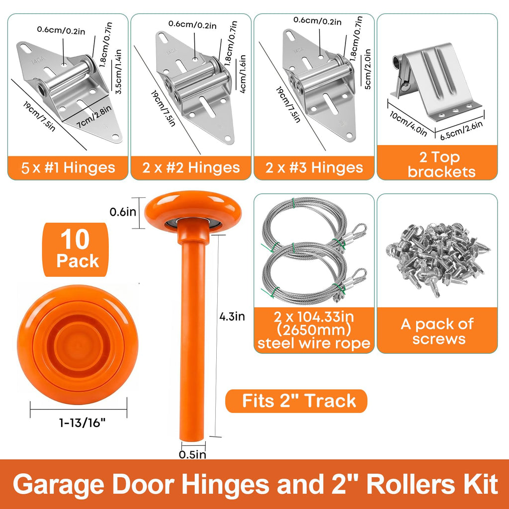 EXERAUO Garage Door Hardware Kit for 7 Ft High Doors, Quiet Nylon Rollers