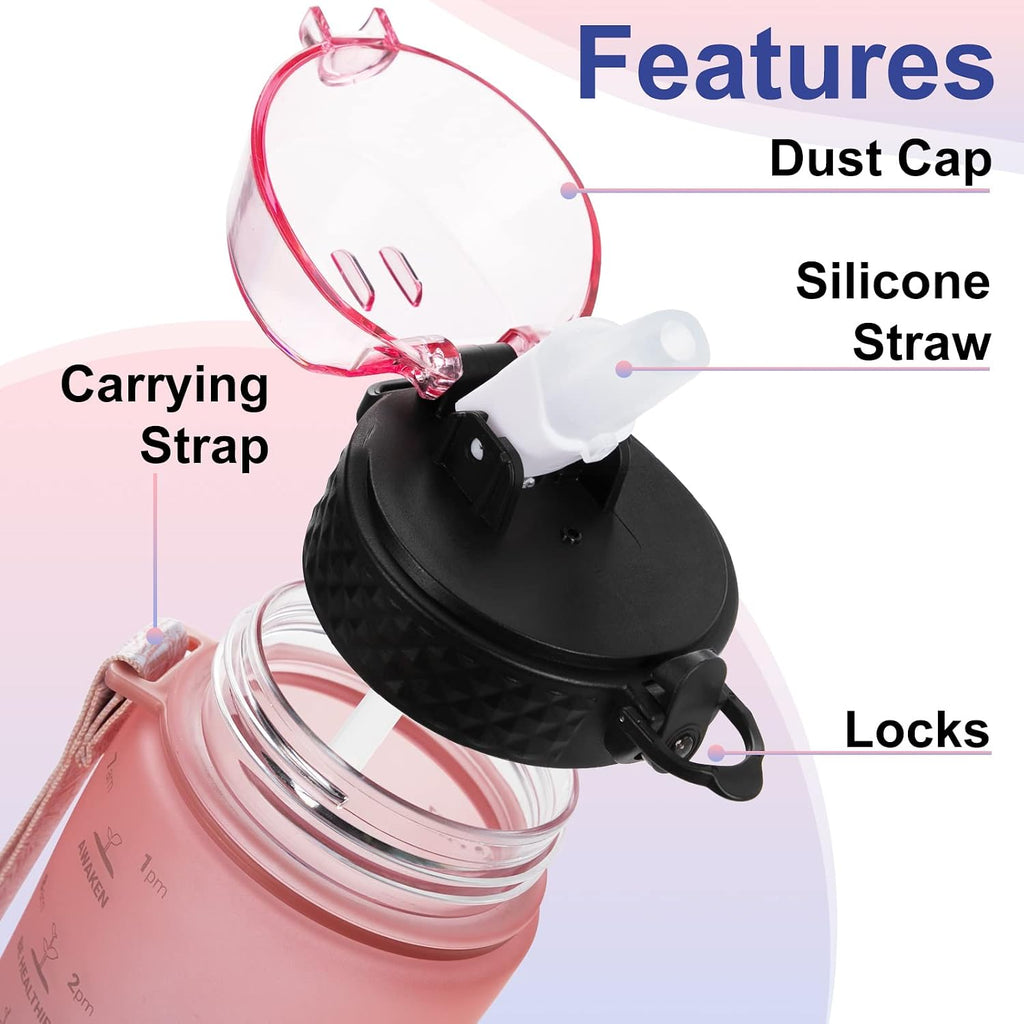 24 OZ Motivational Kids Water Bottle With Time Marker,Straw Lid,Leak Proof, Tritan BPA Free Sports Water Bottle