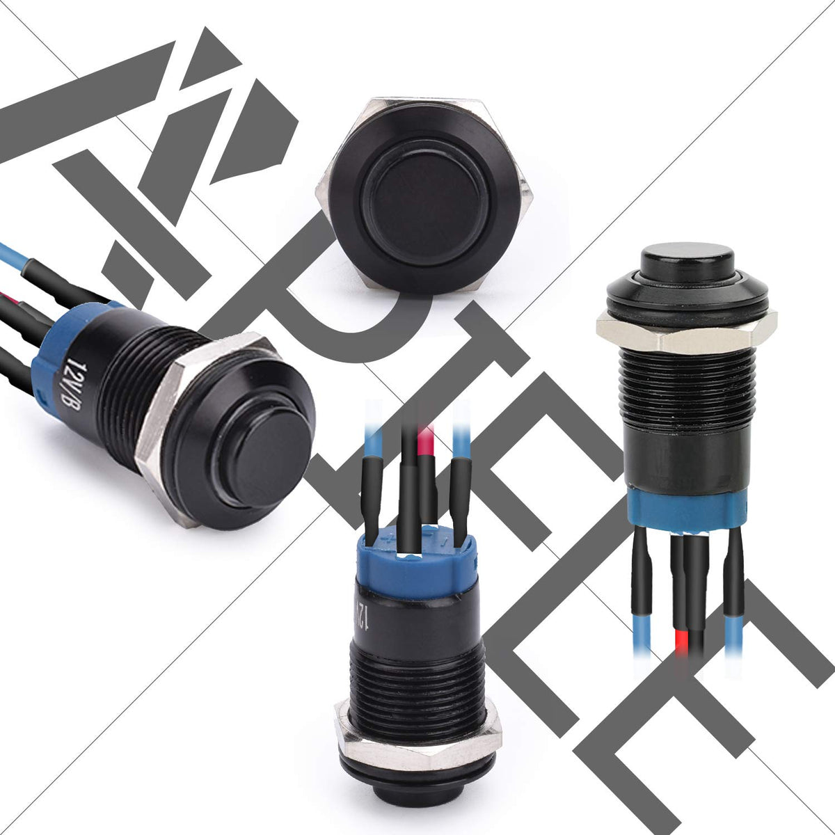 APIELE 12mm Momentary Push Button Switch Pre-Wired 150mm High Round Head (Black Aluminum, Red)