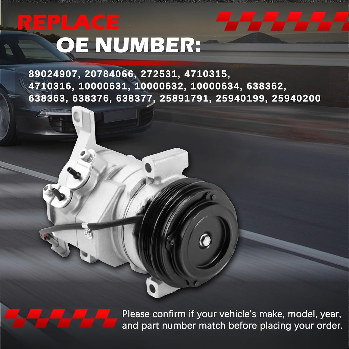 A/C Compressor with Clutch Fit for Escalade Silverado Suburban Tahoe GMC Sierra Yukon, 4.8L 5.3L 5.7L 6.0L 6.2L 8.1L, A/C with Clutch Replacement for 89024907 20784066 272531