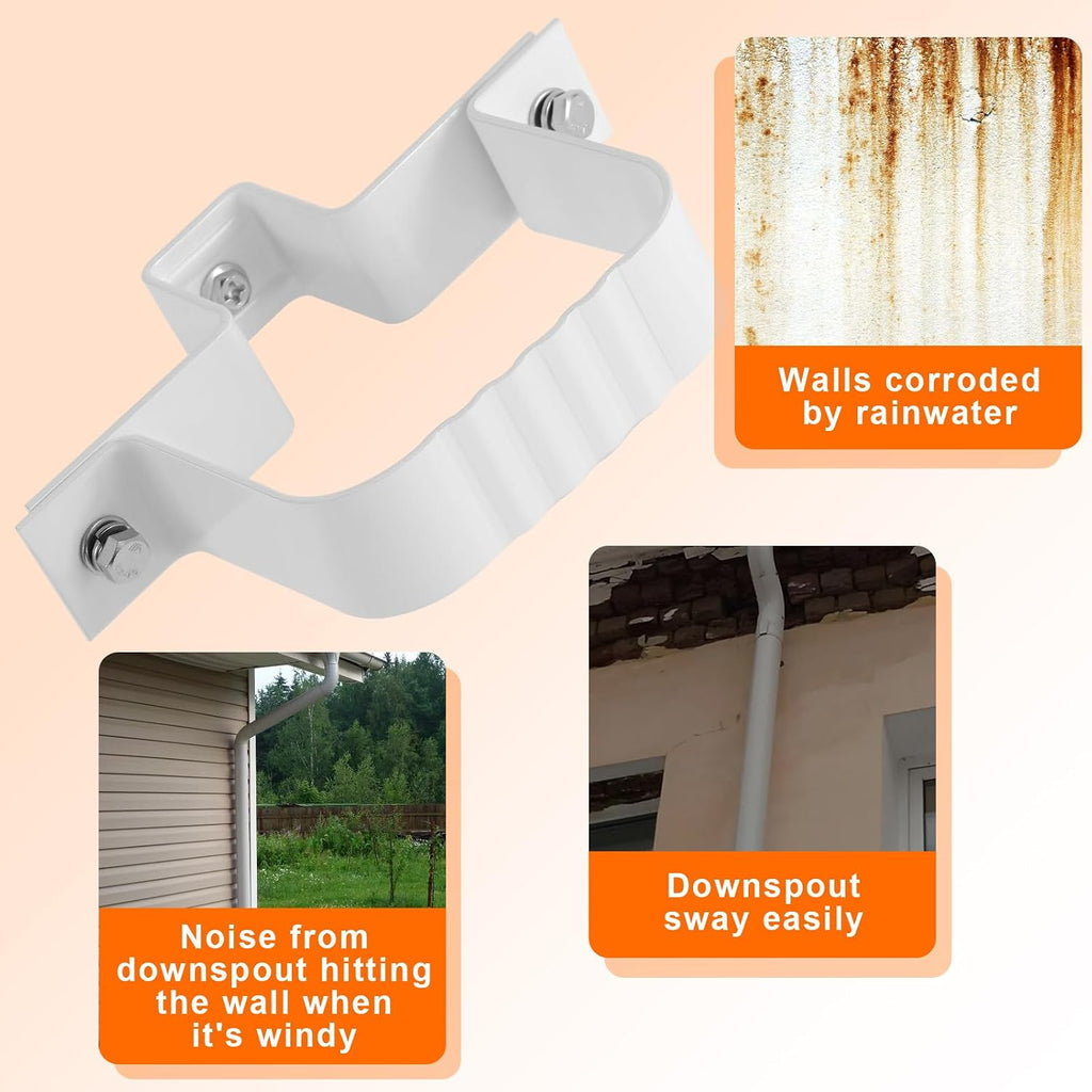 6-Pack Downspout Straps 2x3 & Wall Brackets, White Downspout Fasteners Set with Hardware for Secure Installation