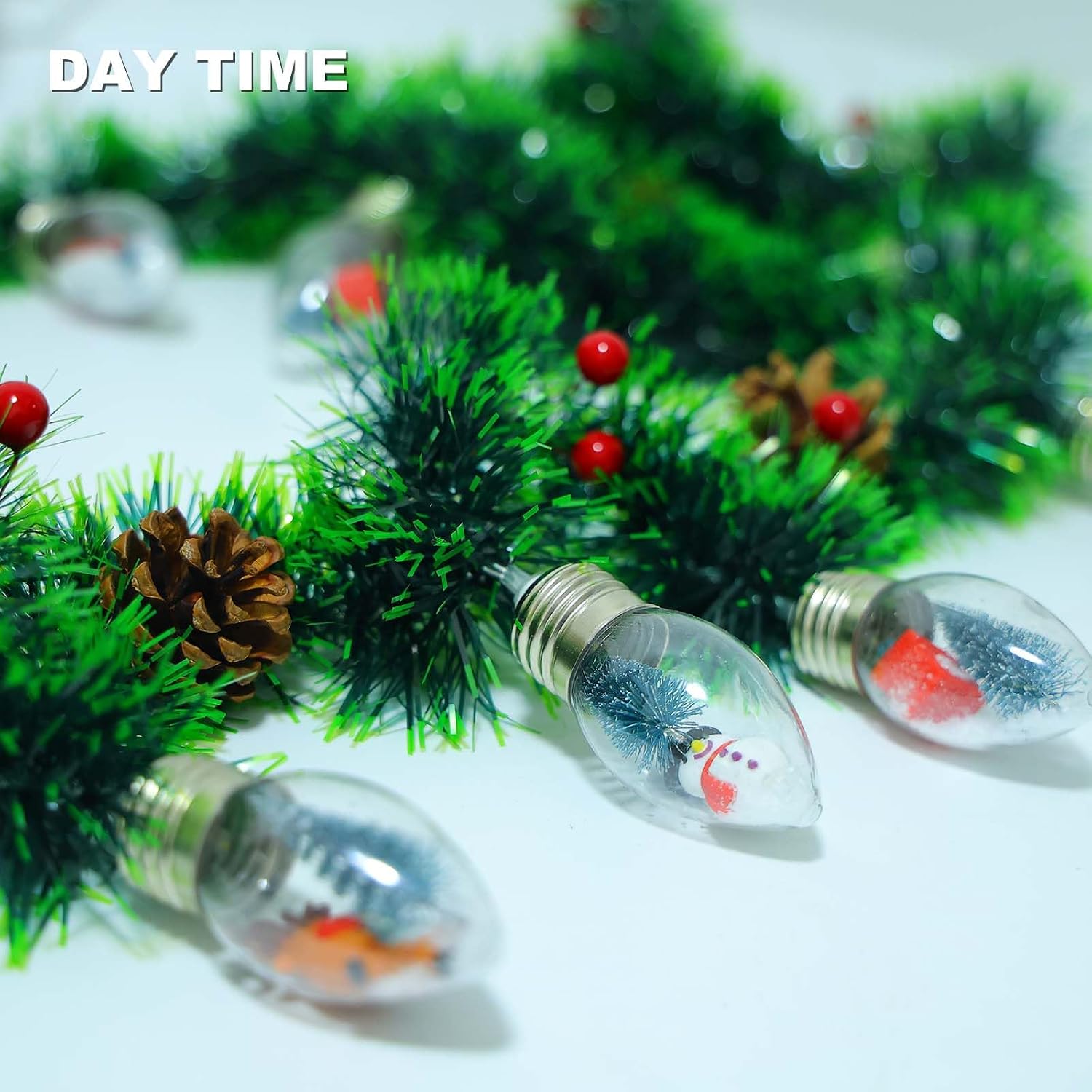 Christmas Garland with Lights, 8.2 FT Battery Operated Powerd 12 LED Bulb Lights Pine Cones Red Berry Decorations
