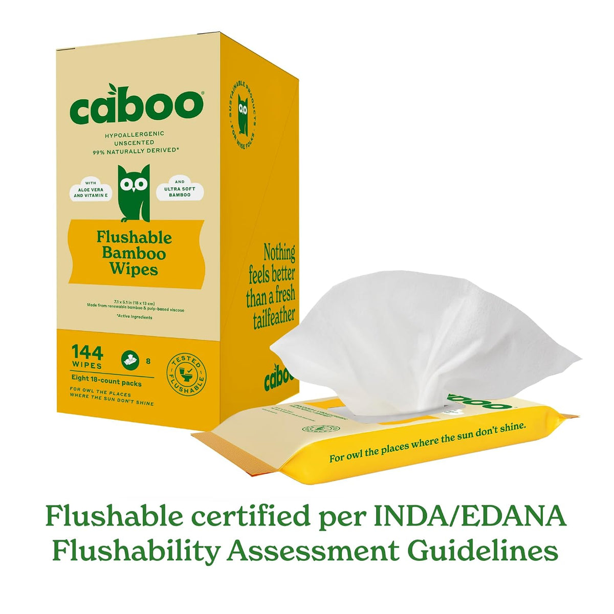 Tree Free Flushable Wipes, Septic Safe, 18 Wipes Per Pack, 144 Total