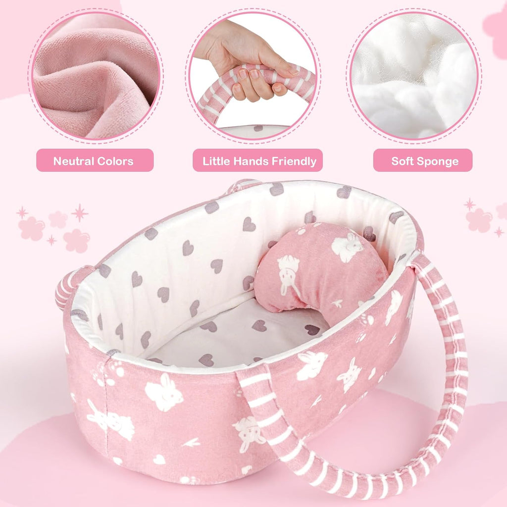 12'' Baby Doll Playset with Carrier Bassinet Bed, 11PCS Baby Doll Accessories Includes Pacifier, Blanket, Pillow