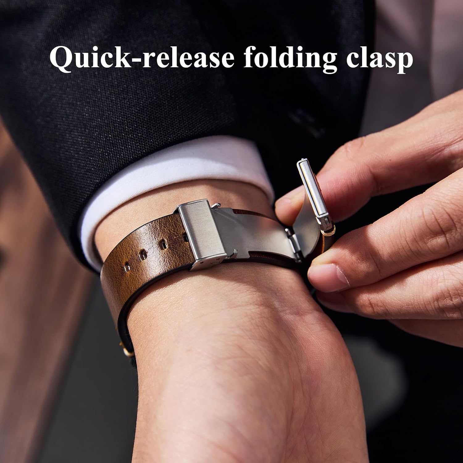 leather Watch Band Retro Oil Wax Leather,18mm 19mm 20mm 21mm 22mm Quick Release Foldover Clasp Watch Straps for Men