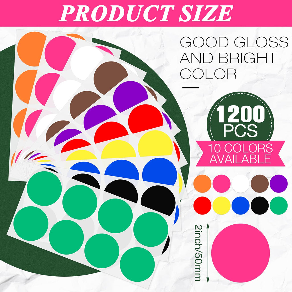 400 Pieces 2 Inch Colored Dot Stickers 10 Color Printable & Writable