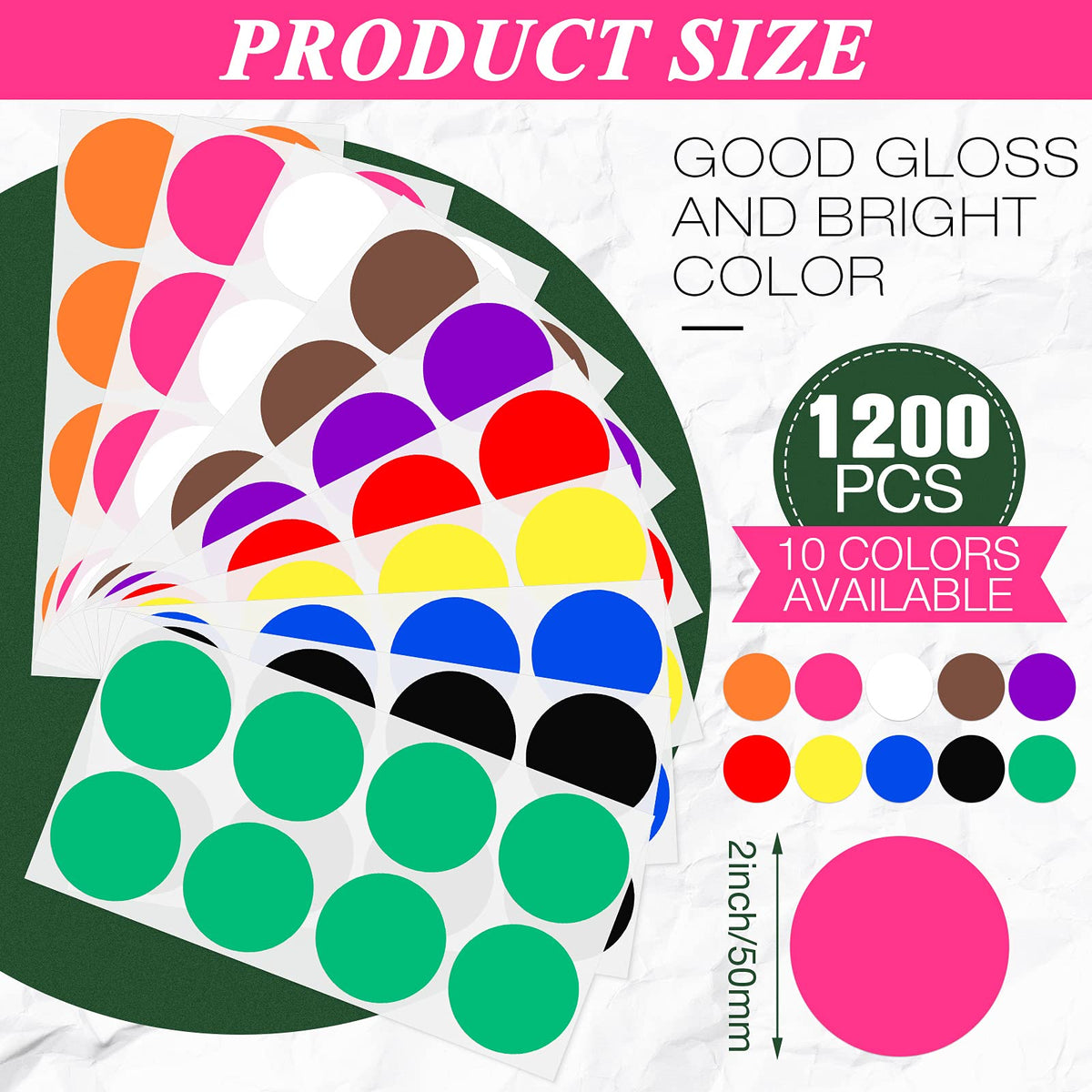 400 Pieces 2 Inch Colored Dot Stickers 10 Color Printable & Writable