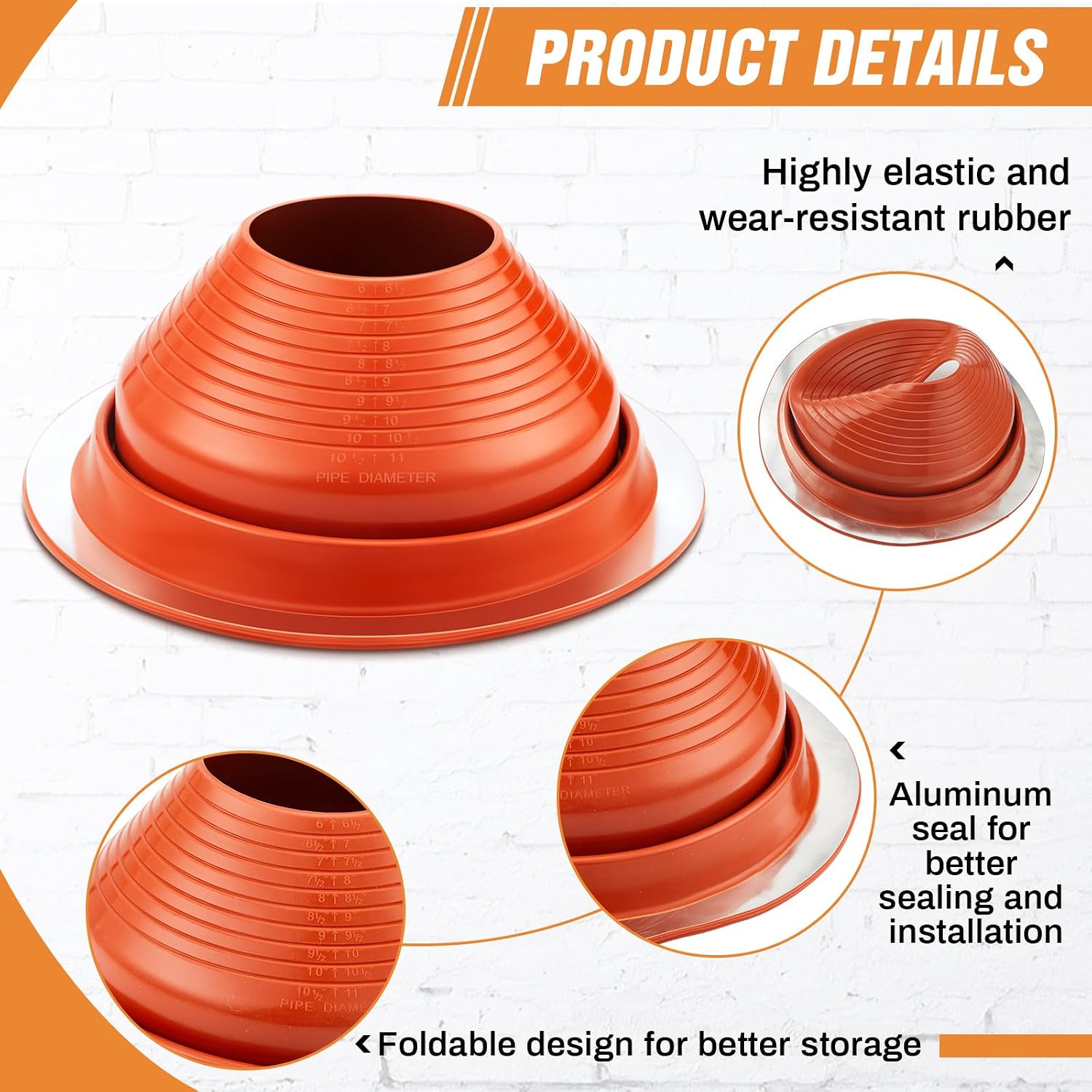1 Piece #7 Pipe Flashing Boot for Pipe OD 6" to 11" Silicone High Temp Flexible Roof Jack Roofing Pipe Boot Pipe
