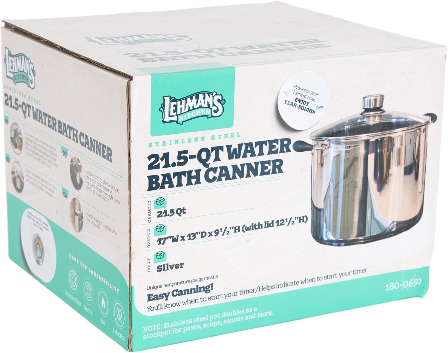 21.5-Quart Water Bath Canner with Pressure Gauge, Durable Stainless Steel Stockpot for Home Canning and Preserving