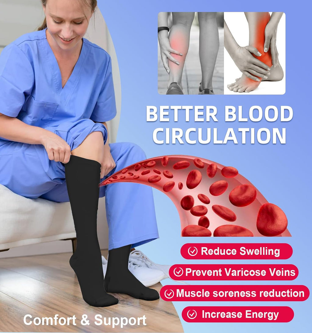 Compression Socks for Women & Men Circulation (4 Pairs) 15-20 mmHg is Best Support for Nurses Running Hiking Travel