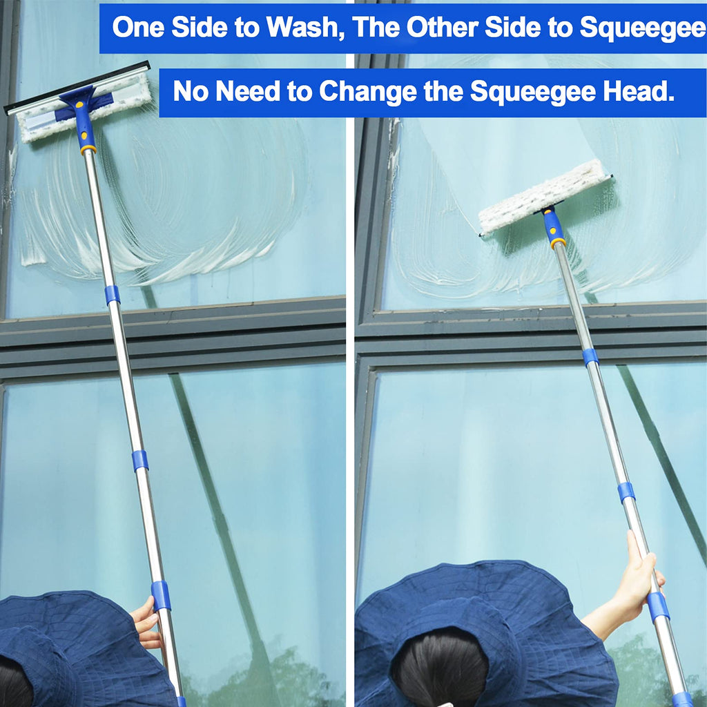 60" Window Squeegee Cleaner 2 in 1 Window Cleaning Tool Kit Window Washing Kit with Extension Pole for Shower Glass