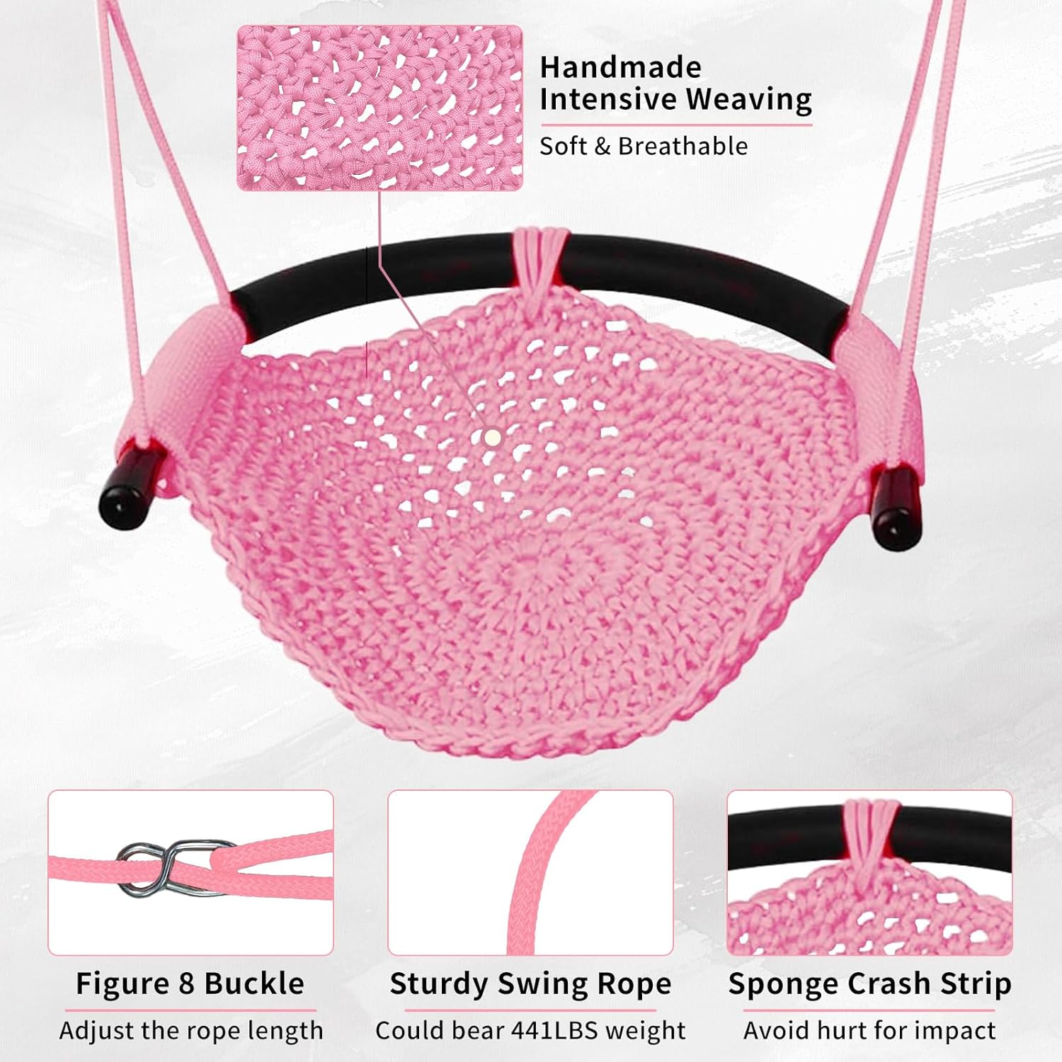 Tree Swing for Kids, Adjustable Toddler Rope Swing Seat with Snap Hooks and Straps, 440 lbs Capacity, Swingset