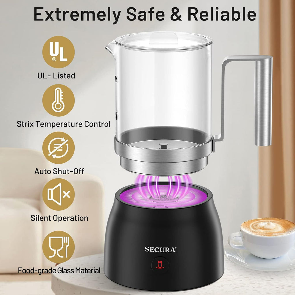17oz 4-in-1 Electric Milk Frother and Steamer with Glass Jug, Hot/Cold Foam Maker for Latte, Cappuccino, Macchiato &