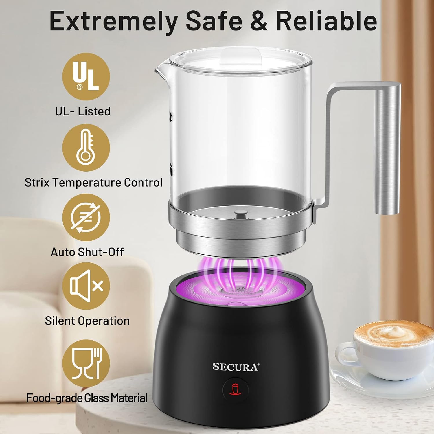 17oz 4-in-1 Electric Milk Frother and Steamer with Glass Jug, Hot/Cold Foam Maker for Latte, Cappuccino, Macchiato &
