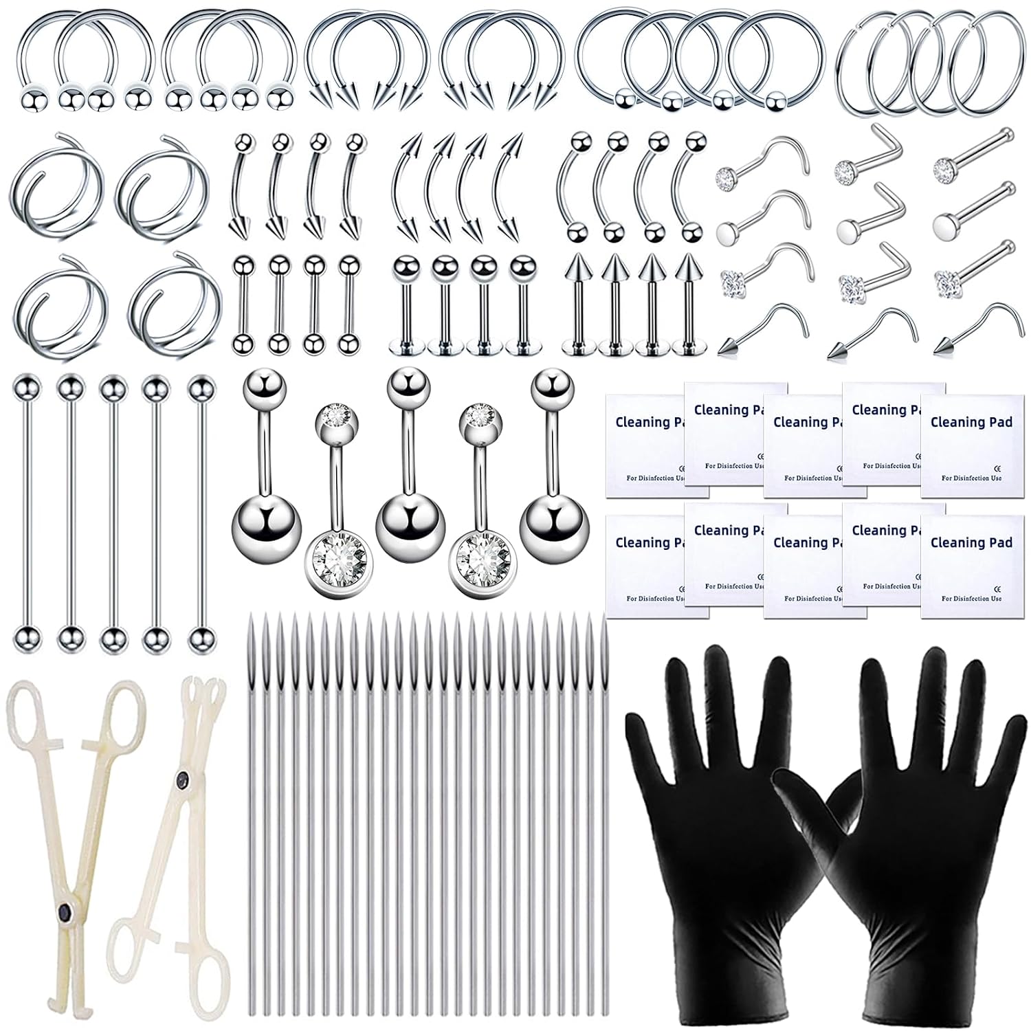 103PCS Piercing Kit for all Body Piercings Stainless Steel Piercing Jewelry with 12G 14G 16G 20G Piercing Needles and