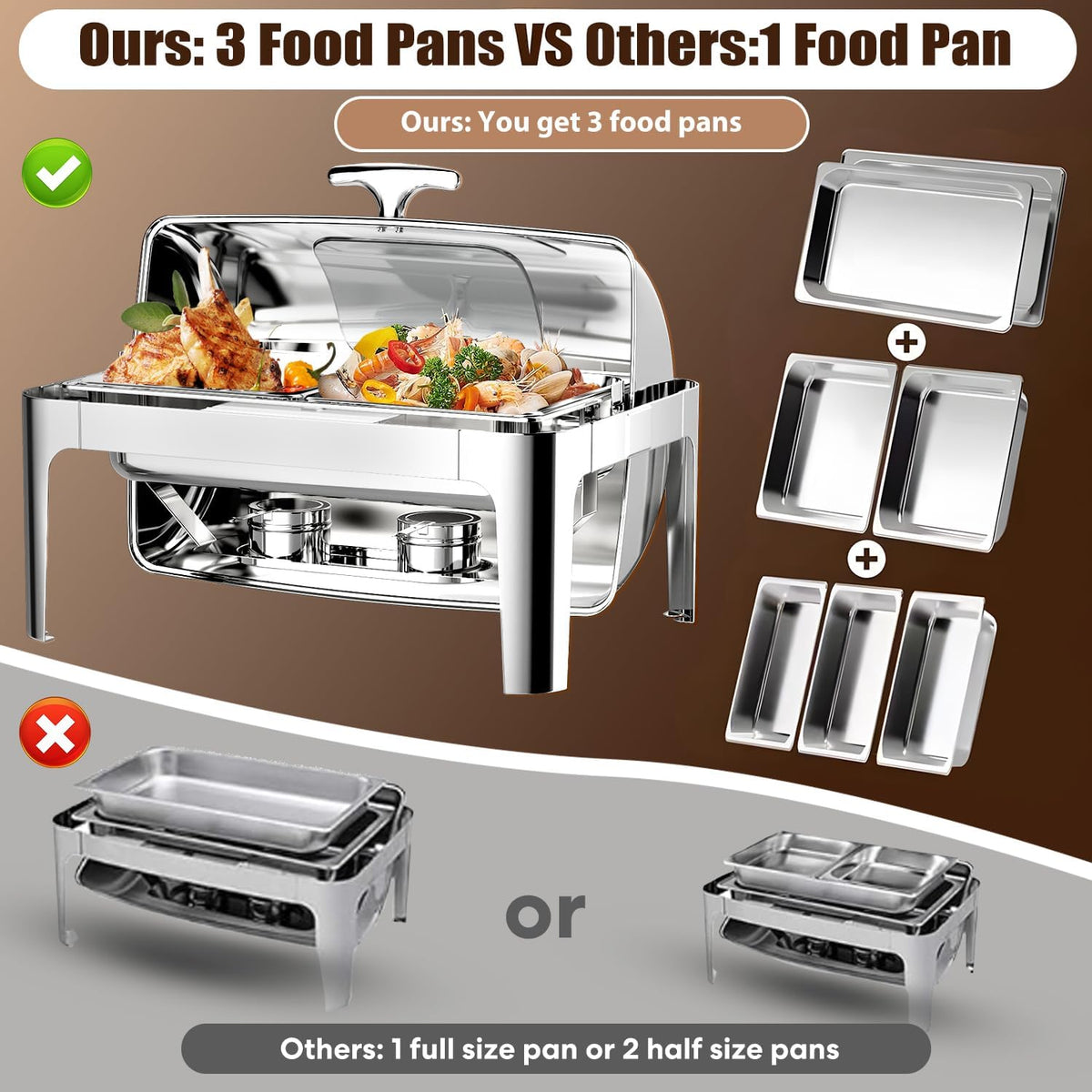 13QT Roll Top Chafing Dishes for Buffet: (Visual Chafing Dish)