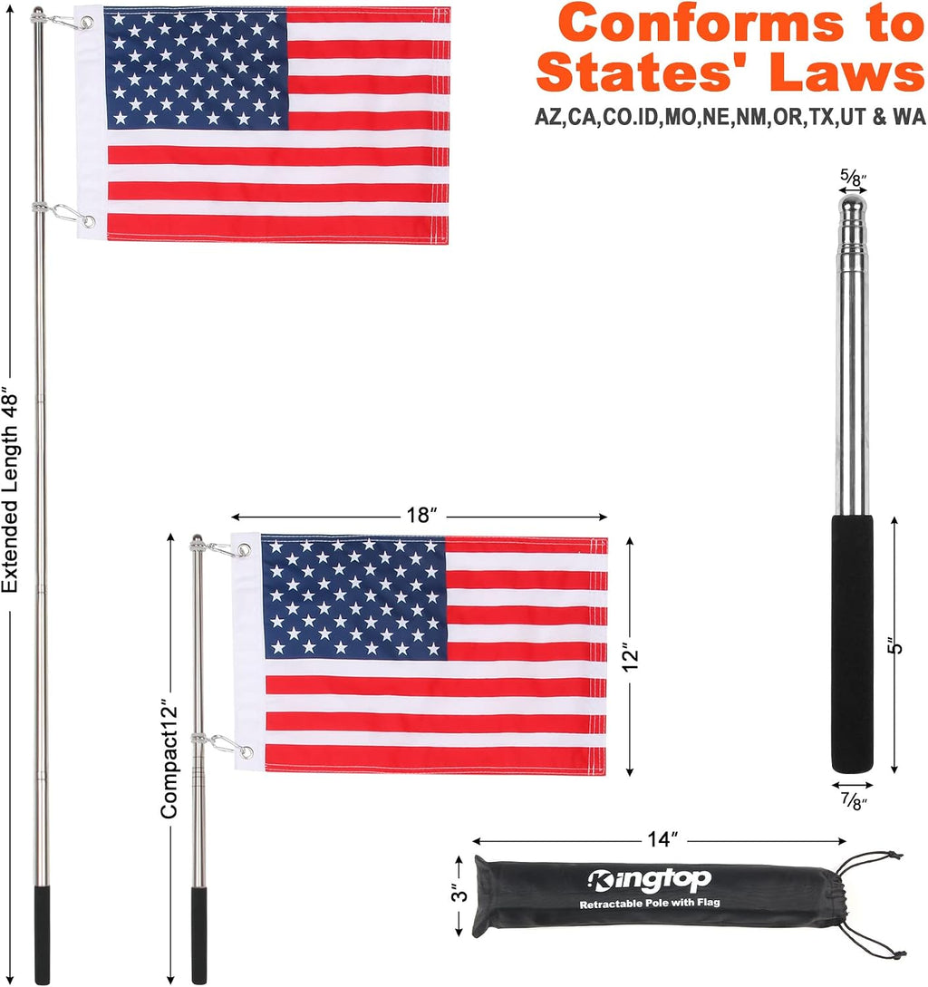 Telescopic Golf Cart Flagpole with 12 x 18 in USA Flag
