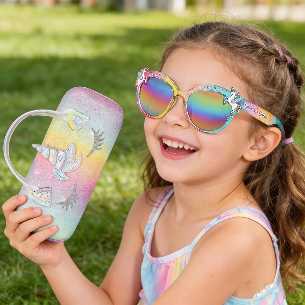 Kids Sunglasses Girls UV Protection Unicorn Heart Sunglasses with Kids Glasses Case Pouch
