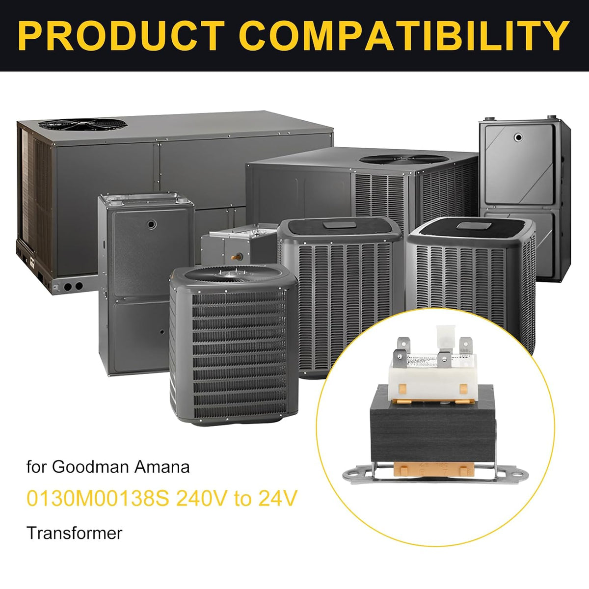 DFD 0130M00138S 240V to 24V Transformer Compatible with Goodman Amana B1141643, B11416-43, PF40224 40VA Furnace Transformers - 208/240 Vto 24 Volt