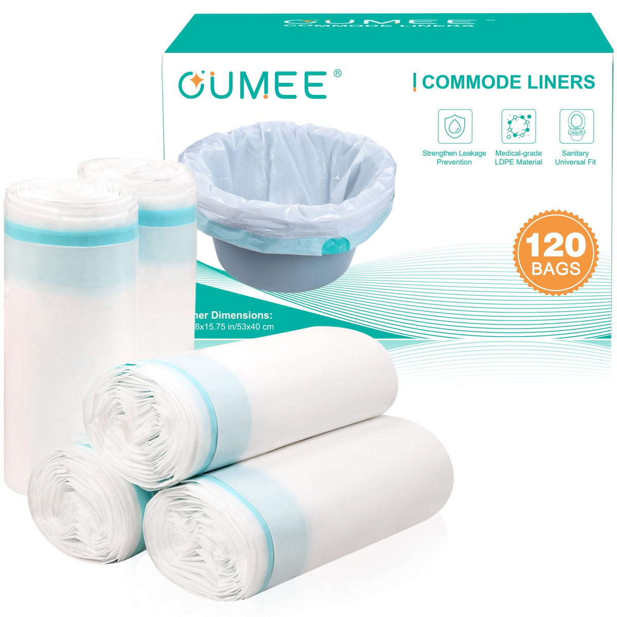 120 Disposable Commode Liners for Bedside Commode, Beside Commode Liners
