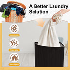 Corner Bamboo Laundry Hamper with Lid, Black, Vertical Slatted