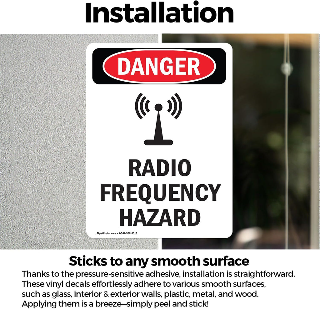 (2 Pack) Radio Frequency Hazard OSHA Danger Sign 5 Inch X 3.5 Inch Vinyl Label Decal Sticker Weather Resistant, UV