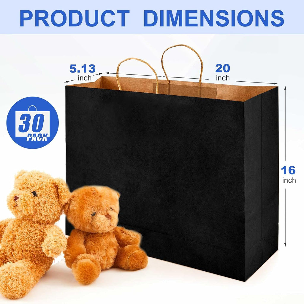 30 Pack 20 x 16 x 5 Inch Extra Large Black Paper Bags with Handles